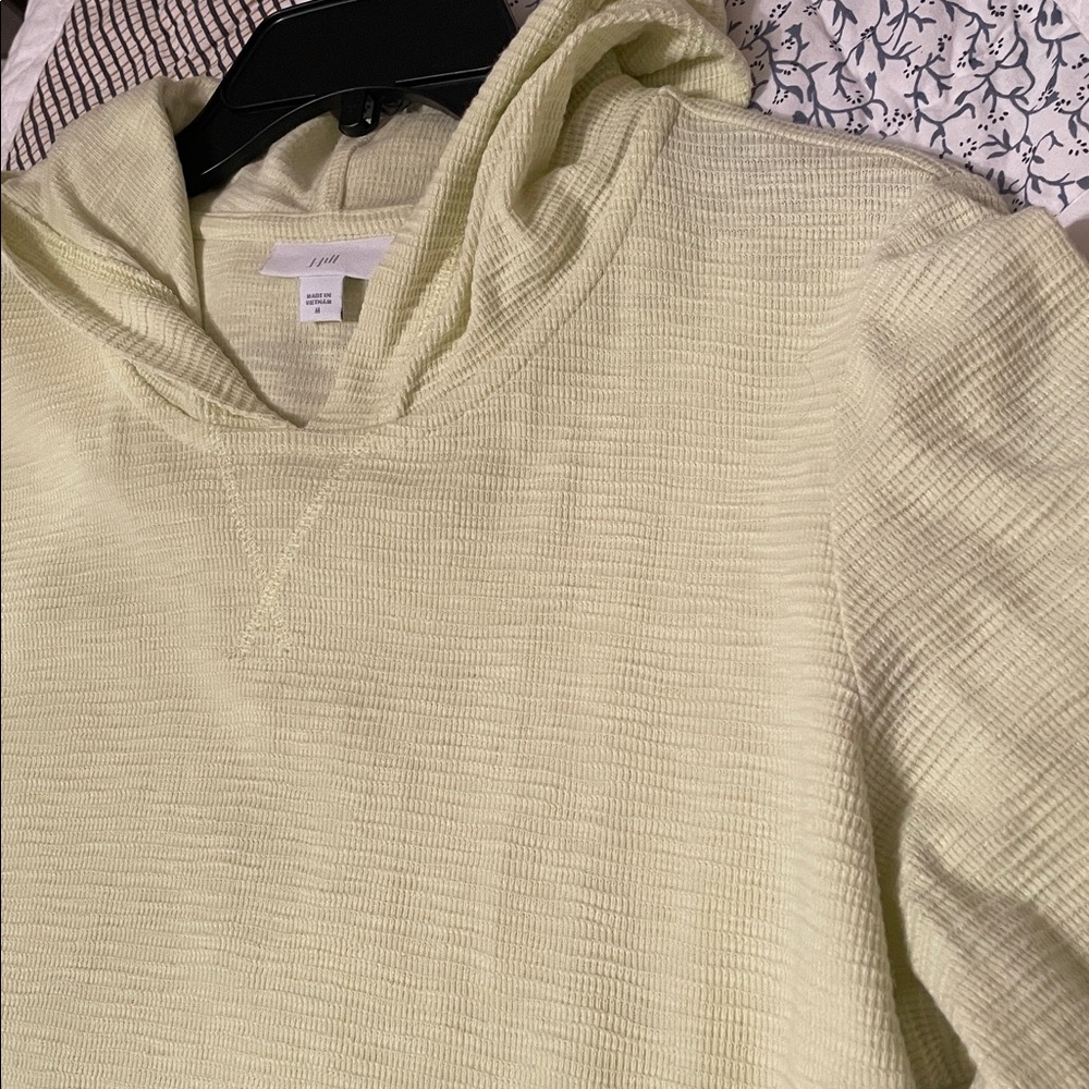 J. Jill Light Lime Green Textured Comfy Cotton Hoodie with front pocket
